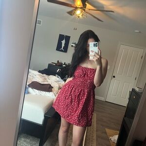 Floral Red Strapless Dress